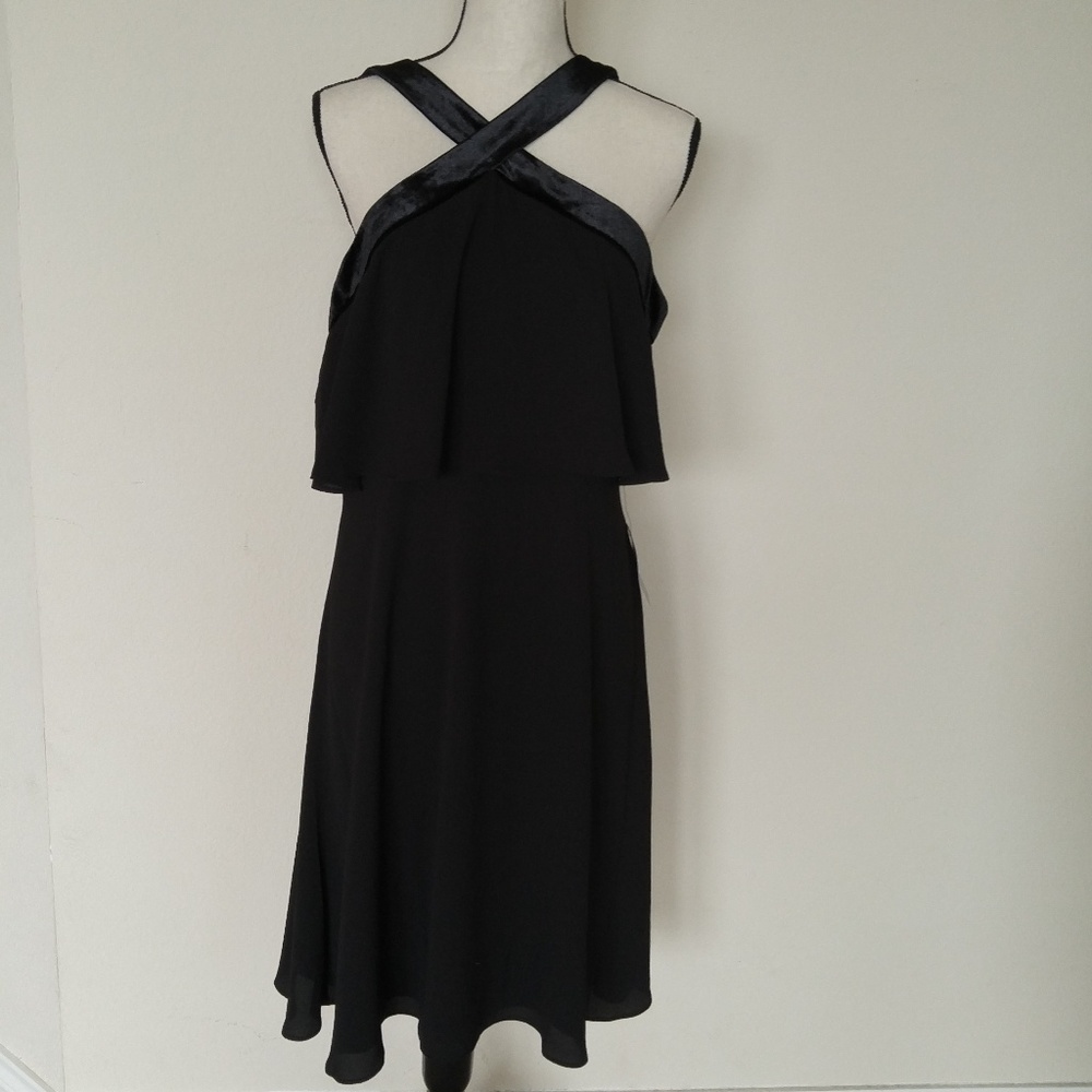 Maggy London Black Halter Ruffle Dress